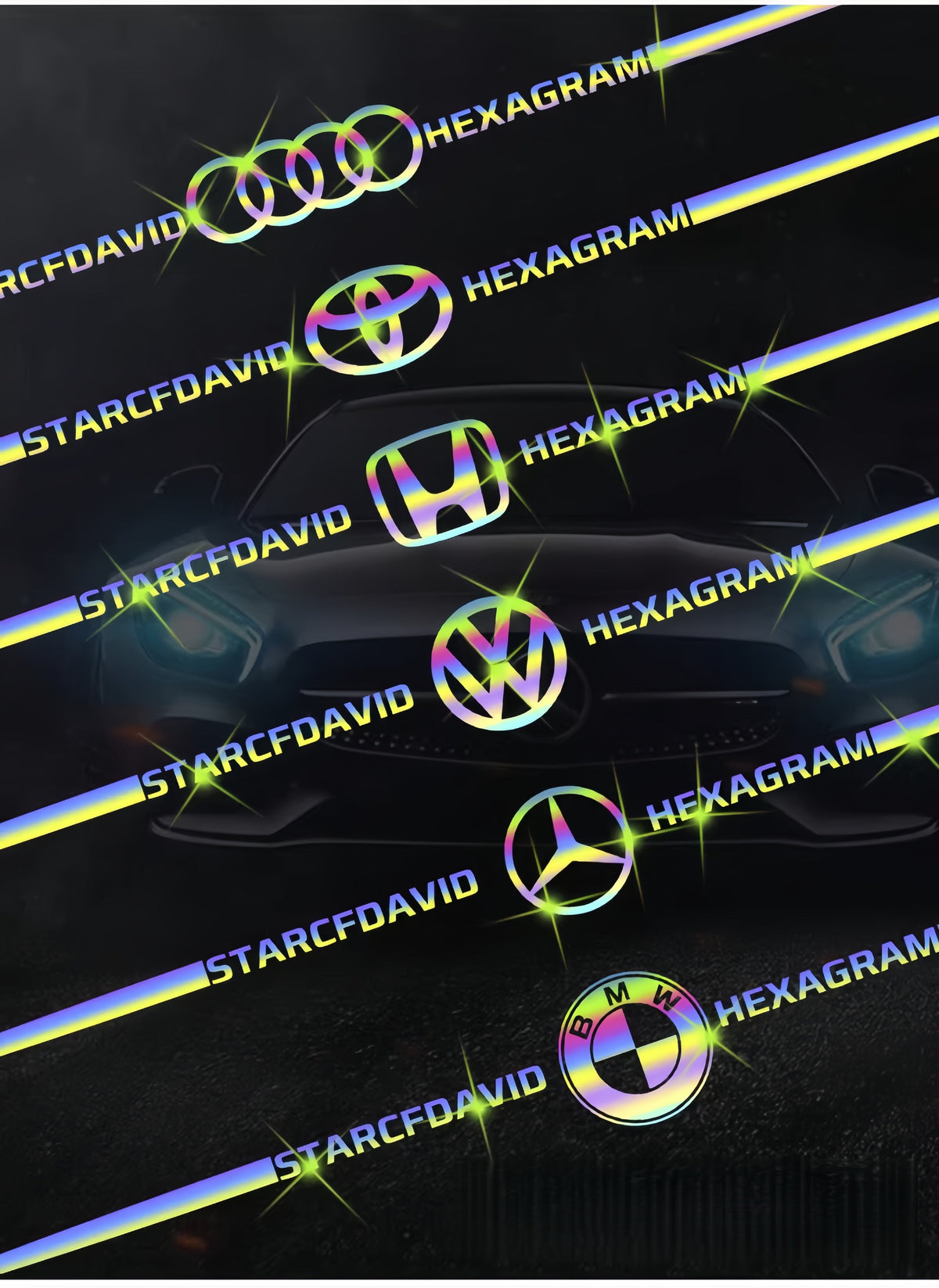 Bunte Auto-Logo-Aufkleber, farbwechselnde reflektierende Auto-Laseraufkleber, personalisierte Aufkleber für A-Säule, Autotür und Motorhaube.