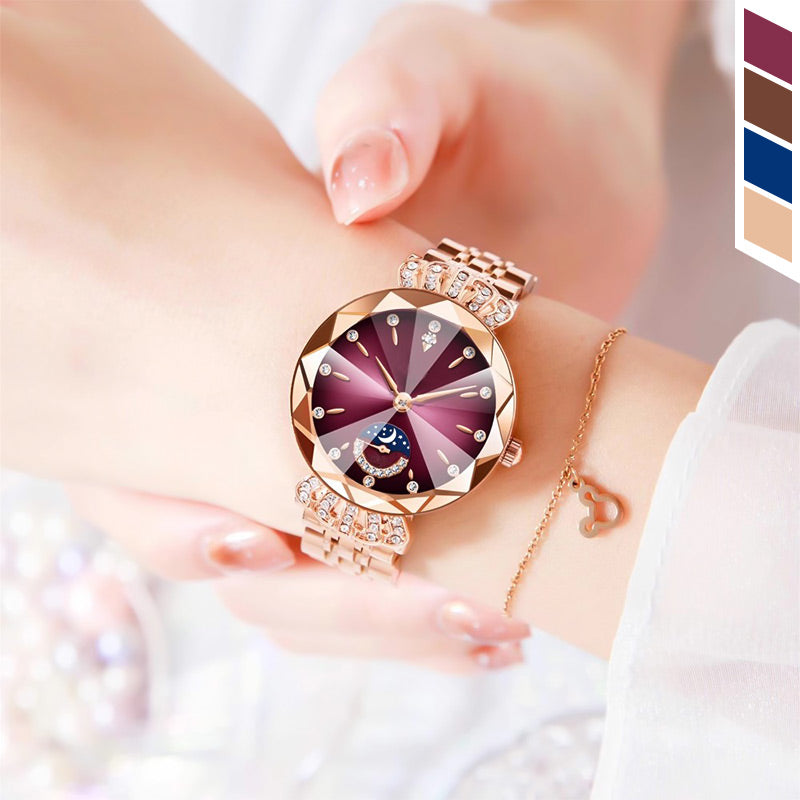 ⏳BLITZANGEBOT! 50 % RABATT! 🔥Modische Damenuhr mit Diamanten, Mond und Sternen