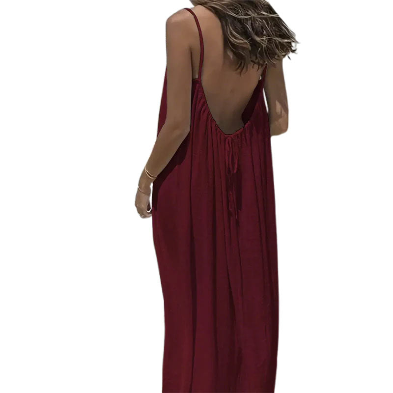 🏖️💕ÜBER 20.000 VERKAUFT!⚡Lässiges, rückenfreies Maxikleid mit Spaghettiträgern für Damen🌟🌊