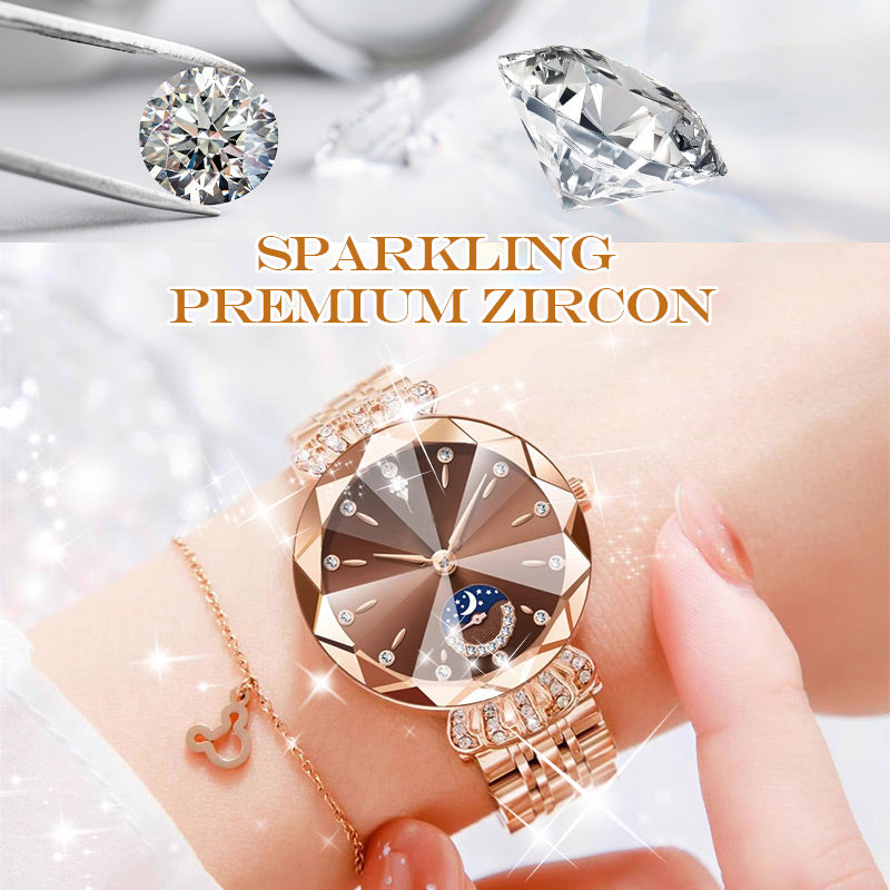 ⏳BLITZANGEBOT! 50 % RABATT! 🔥Modische Damenuhr mit Diamanten, Mond und Sternen