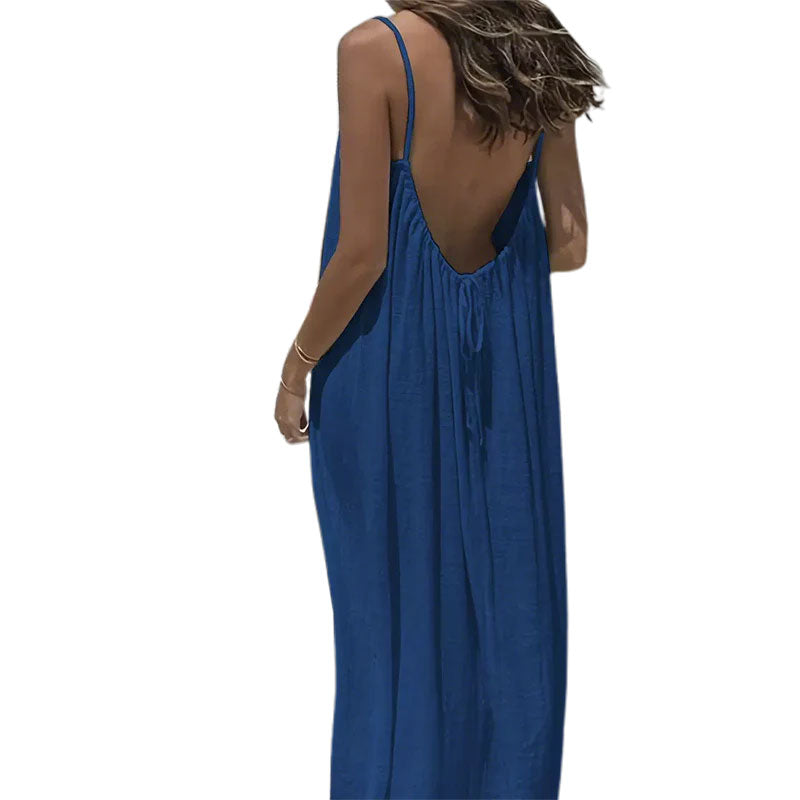 🏖️💕ÜBER 20.000 VERKAUFT!⚡Lässiges, rückenfreies Maxikleid mit Spaghettiträgern für Damen🌟🌊