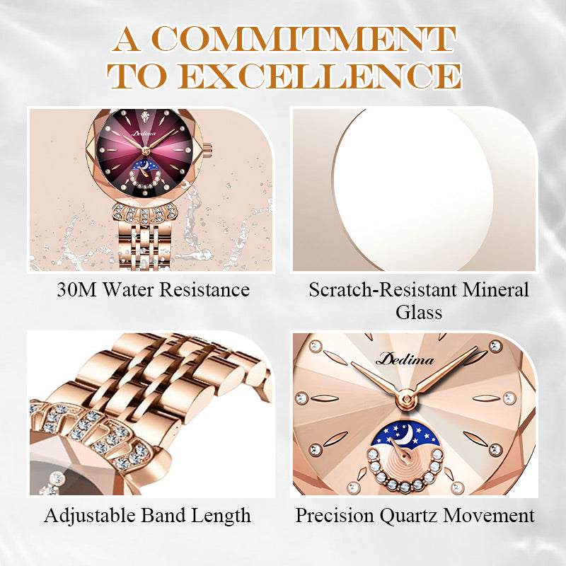 ⏳BLITZANGEBOT! 50 % RABATT! 🔥Modische Damenuhr mit Diamanten, Mond und Sternen