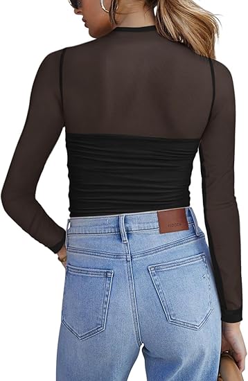 💃 Letzter Tag im Sale -50% RABATT🎉 Damen-Oberteil mit Glitzer, transparentem Mesh, langen Ärmeln und Raffung