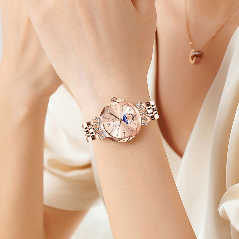 ⏳BLITZANGEBOT! 50 % RABATT! 🔥Modische Damenuhr mit Diamanten, Mond und Sternen