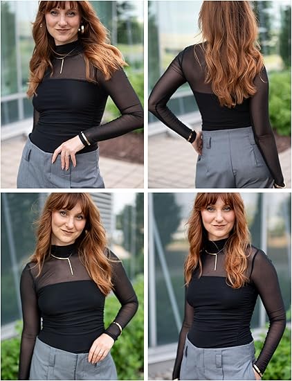 💃 Letzter Tag im Sale -50% RABATT🎉 Damen-Oberteil mit Glitzer, transparentem Mesh, langen Ärmeln und Raffung