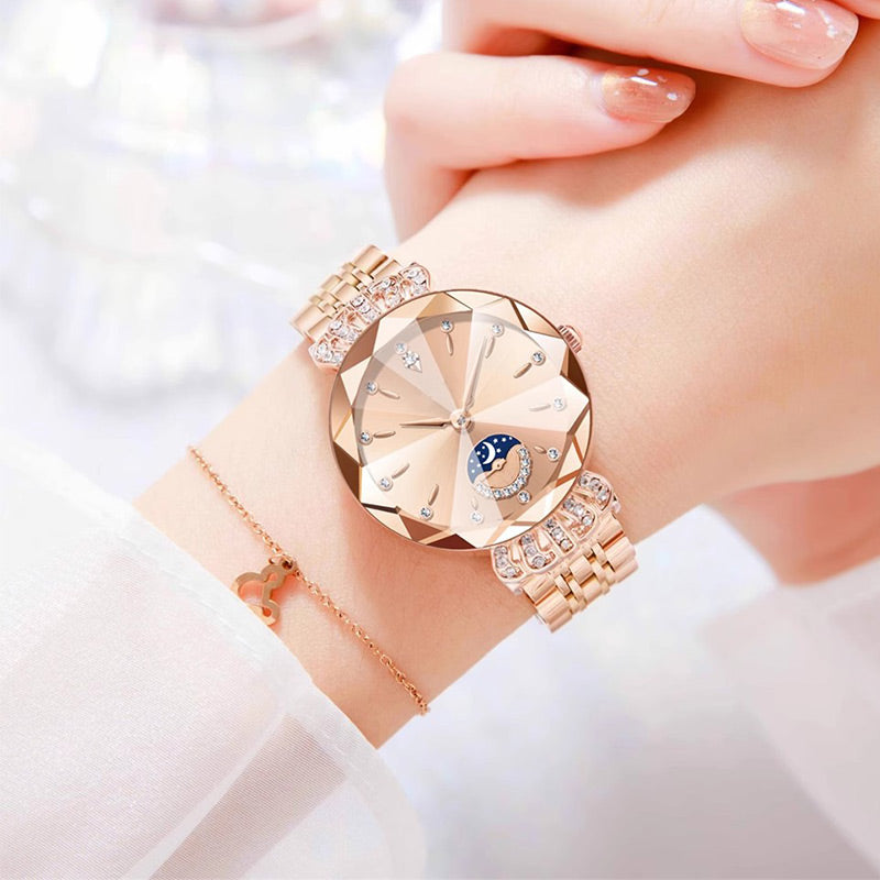 ⏳BLITZANGEBOT! 50 % RABATT! 🔥Modische Damenuhr mit Diamanten, Mond und Sternen