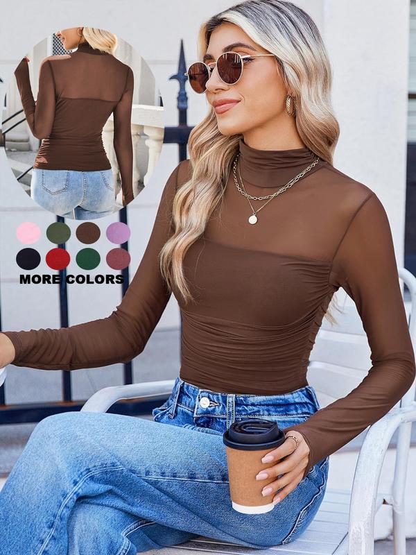 💃 Letzter Tag im Sale -50% RABATT🎉 Damen-Oberteil mit Glitzer, transparentem Mesh, langen Ärmeln und Raffung