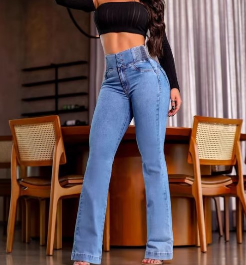 👖 JETZT 60% RABATT! 💃 Damen Stretch-Schlagjeans – High Waist, figurbetonte Passform & Retro-Style ✨