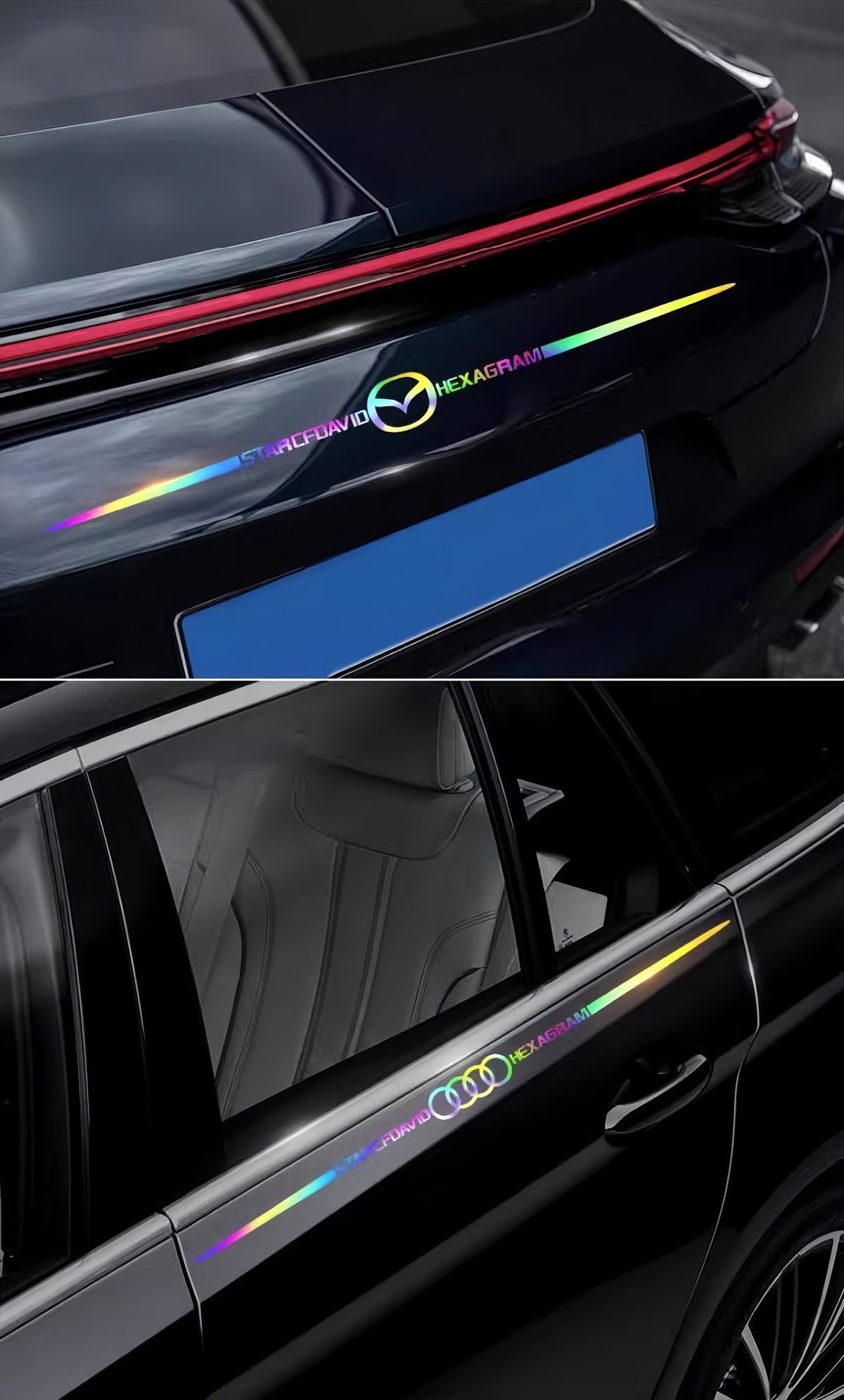 Bunte Auto-Logo-Aufkleber, farbwechselnde reflektierende Auto-Laseraufkleber, personalisierte Aufkleber für A-Säule, Autotür und Motorhaube.