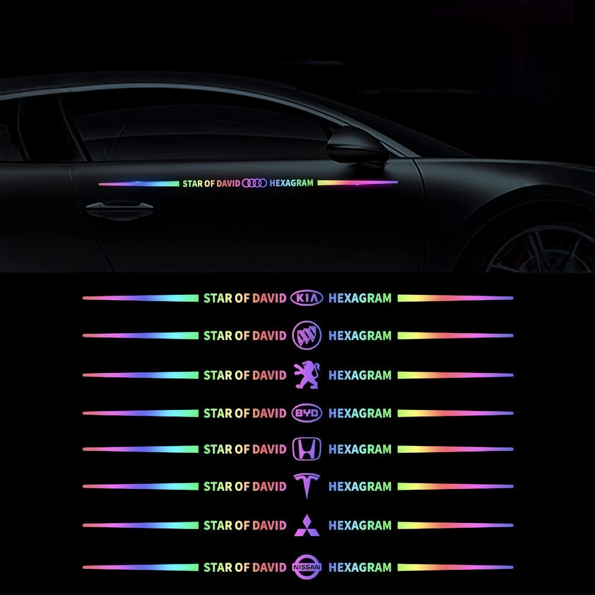 Bunte Auto-Logo-Aufkleber, farbwechselnde reflektierende Auto-Laseraufkleber, personalisierte Aufkleber für A-Säule, Autotür und Motorhaube.