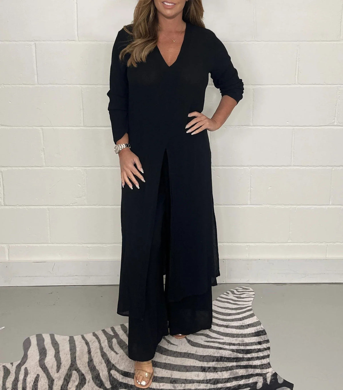 💃Frühlingsangebot ⏳Lässiges zweiteiliges Set aus langem Oberteil und Hose😍