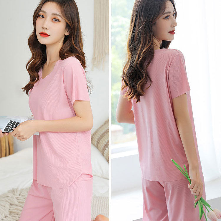 💖Limited Sale 50% OFF💖Soft Comfortable Ice Silk Short Sleeve T-Shirt Two Piece Set Loose Wide-leg Pants