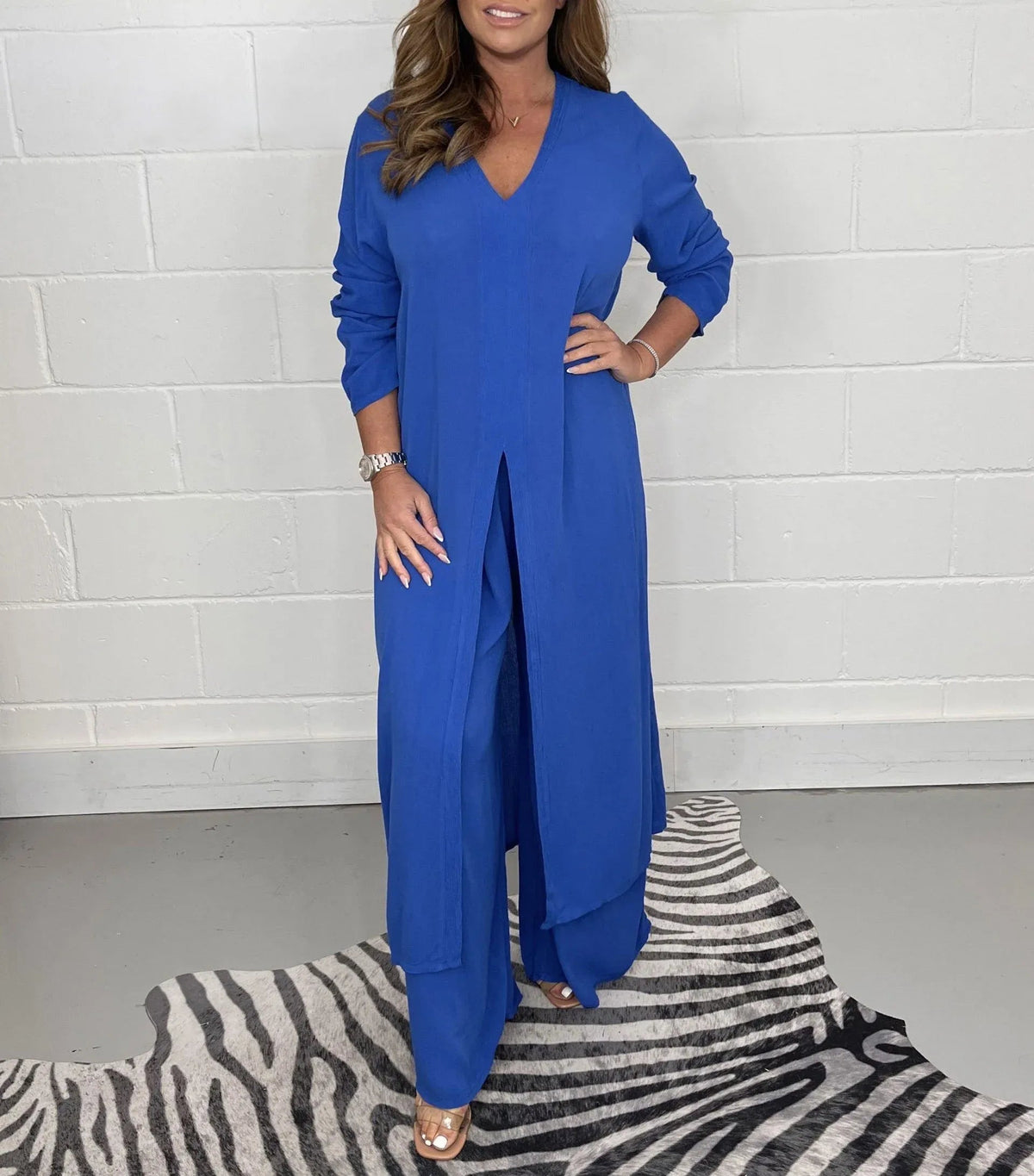💃Frühlingsangebot ⏳Lässiges zweiteiliges Set aus langem Oberteil und Hose😍