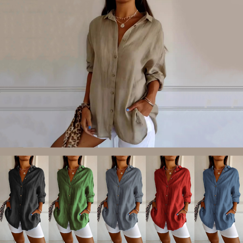 Damenbluse mit klassischem Revers und Faltenstruktur