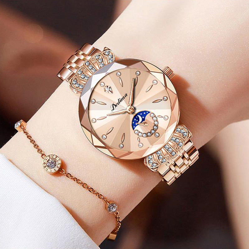 ⏳BLITZANGEBOT! 50 % RABATT! 🔥Modische Damenuhr mit Diamanten, Mond und Sternen
