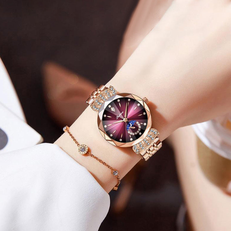 ⏳BLITZANGEBOT! 50 % RABATT! 🔥Modische Damenuhr mit Diamanten, Mond und Sternen
