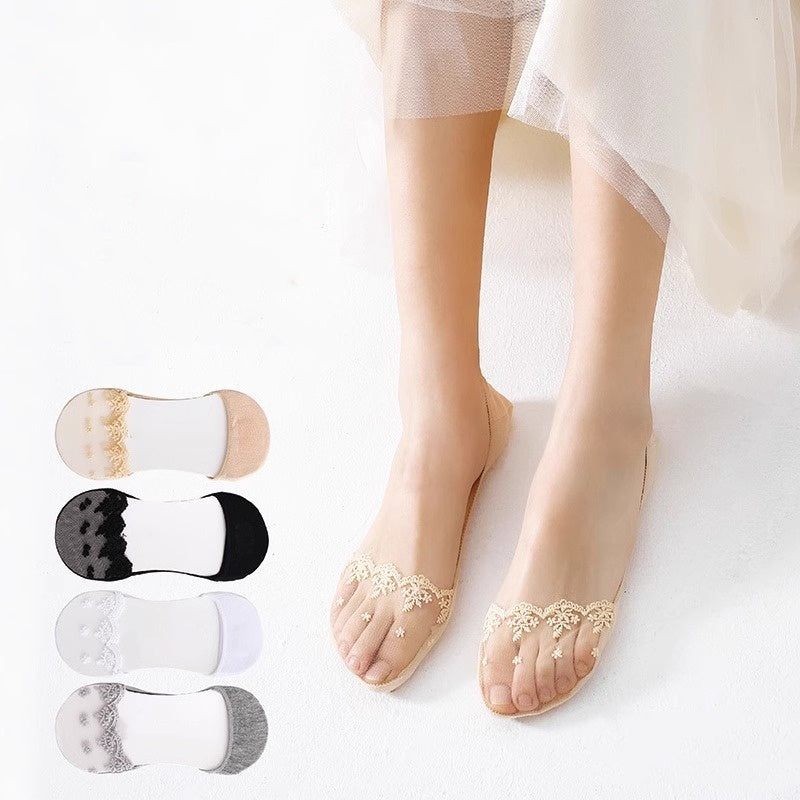 Damen-Spitzensocken mit unsichtbarem Schnitt und rutschhemmender Sohle