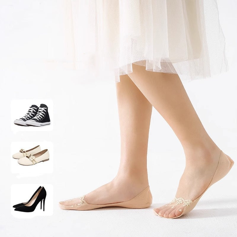 Damen-Spitzensocken mit unsichtbarem Schnitt und rutschhemmender Sohle