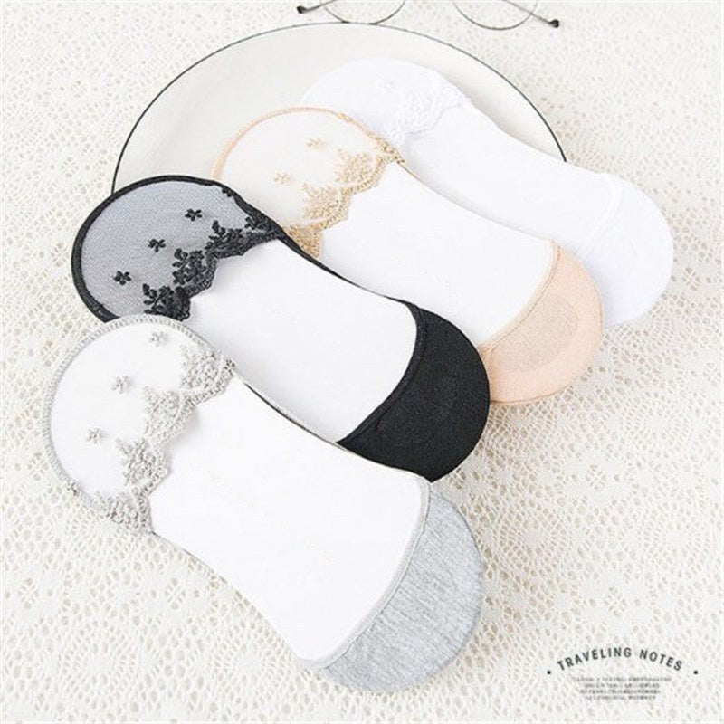 Damen-Spitzensocken mit unsichtbarem Schnitt und rutschhemmender Sohle
