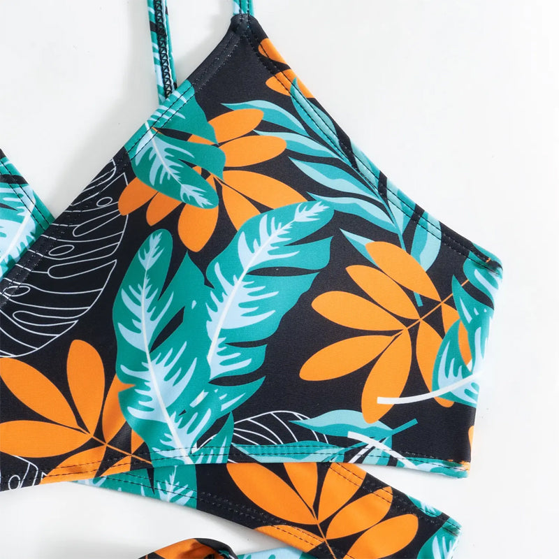 Dreiteiliger sexy Damen-Badeanzug mit Blumenmuster
