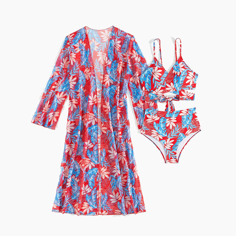Dreiteiliger sexy Damen-Badeanzug mit Blumenmuster