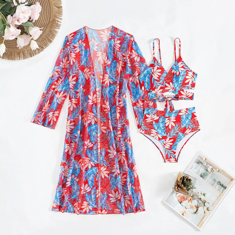 Dreiteiliger sexy Damen-Badeanzug mit Blumenmuster