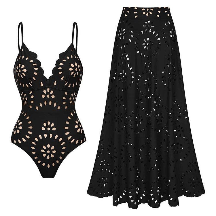 Sexy Badeanzug für Damen mit passendem langen Schwimmrock