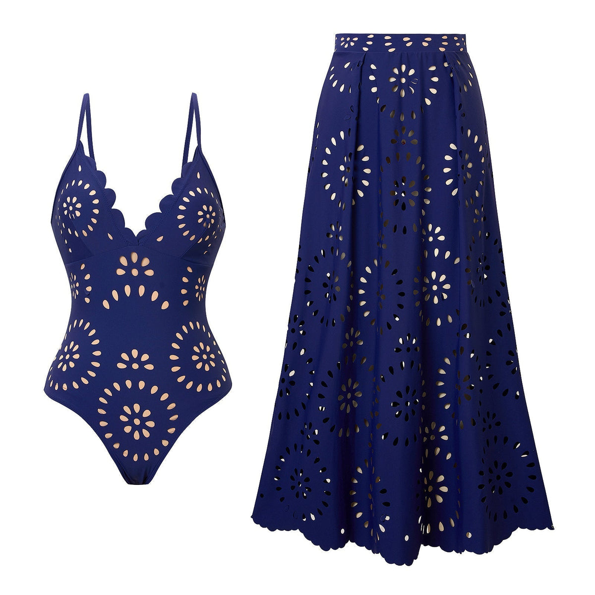 Sexy Badeanzug für Damen mit passendem langen Schwimmrock