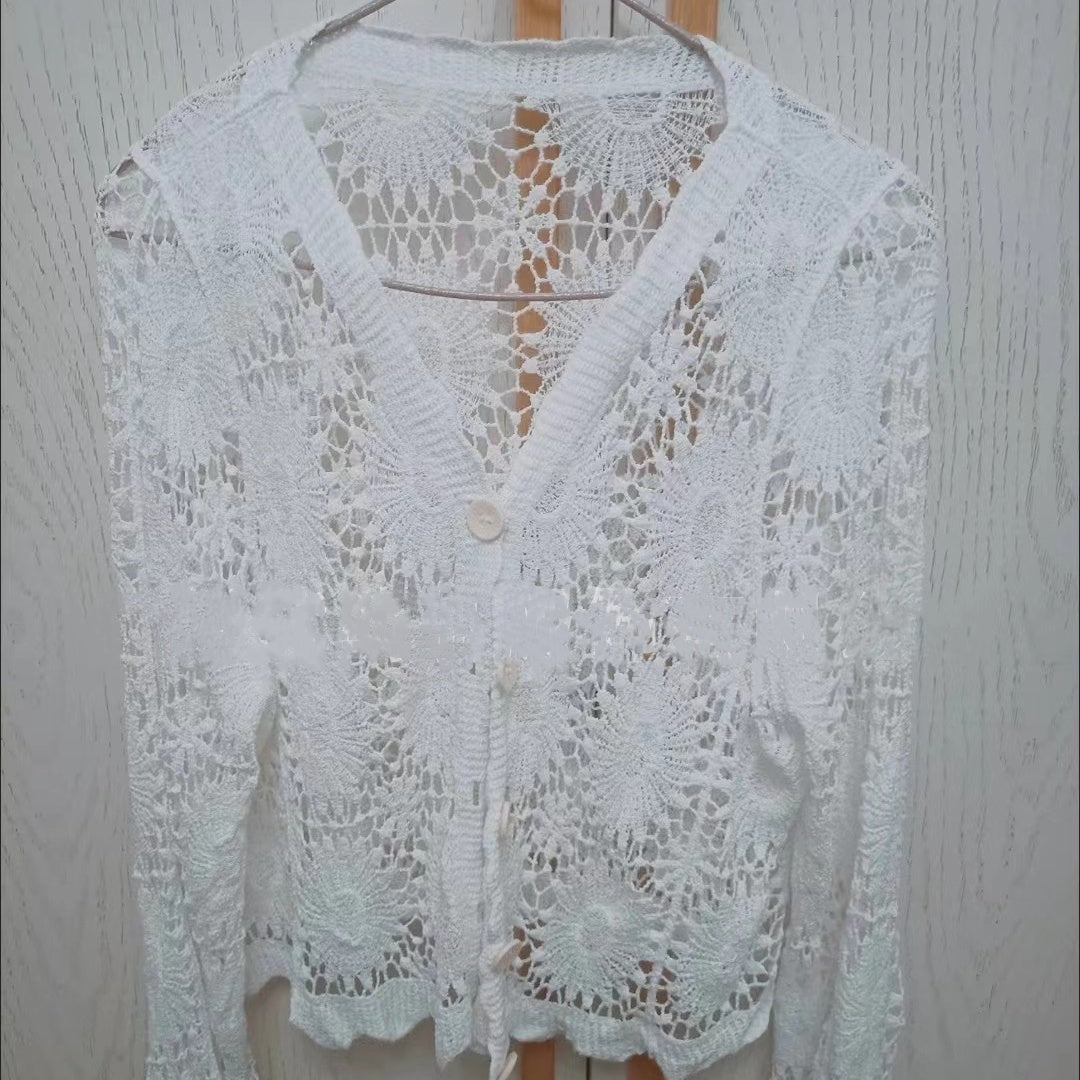 🌸Sommer-Sale: 50 % Rabatt🌸Damenoberteil aus Spitze mit V-Ausschnitt und langen Ärmeln