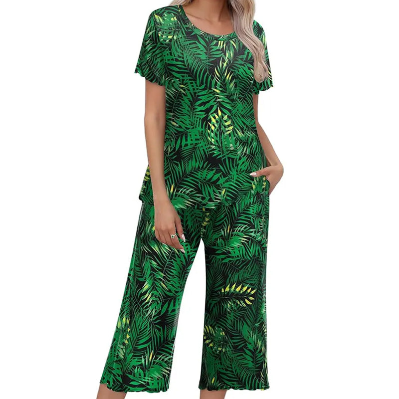 🎁Heiße Aktion: 50 % Rabatt⏳Bedrucktes Damen-Schlafanzugset mit Oberteil und Hose