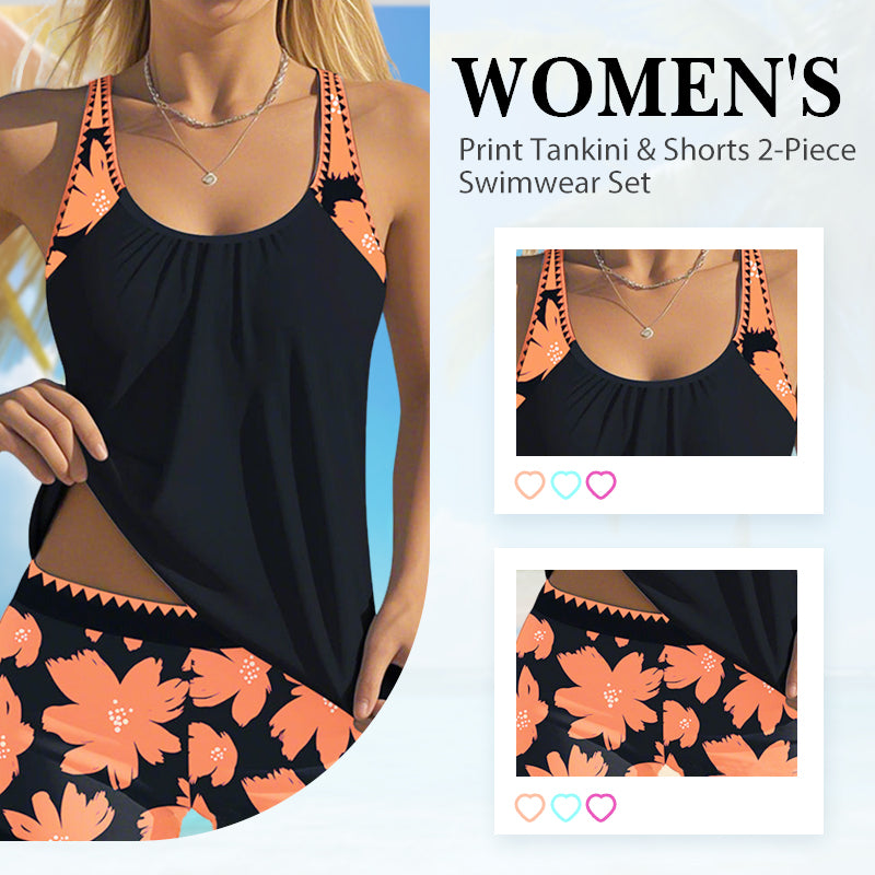 Damen-Tankini mit Druckmuster und Shorts, 2-teiliges Bade-Set