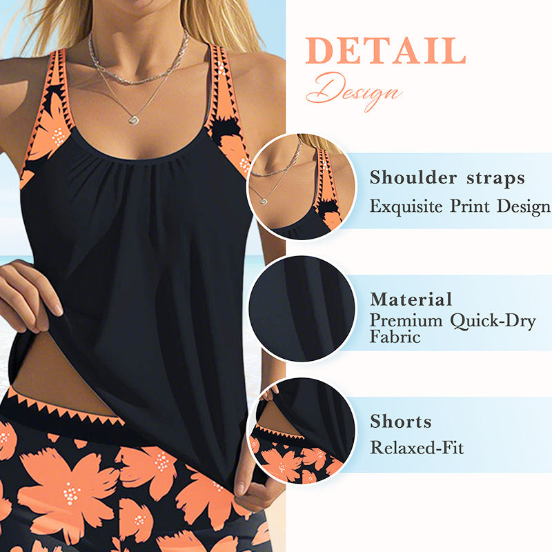 Damen-Tankini mit Druckmuster und Shorts, 2-teiliges Bade-Set