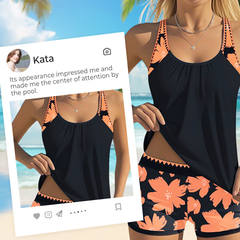 Damen-Tankini mit Druckmuster und Shorts, 2-teiliges Bade-Set