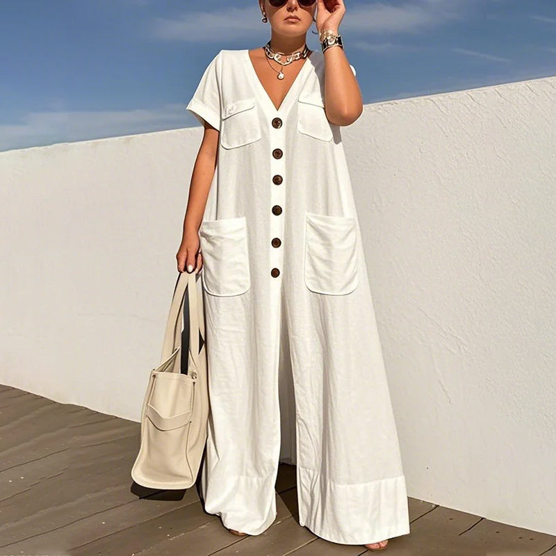 ⏳Zeitlich begrenztes Angebot⏰Damenmode – lockerer Jumpsuit mit V-Ausschnitt