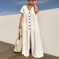 ⏳Zeitlich begrenztes Angebot⏰Damenmode – lockerer Jumpsuit mit V-Ausschnitt