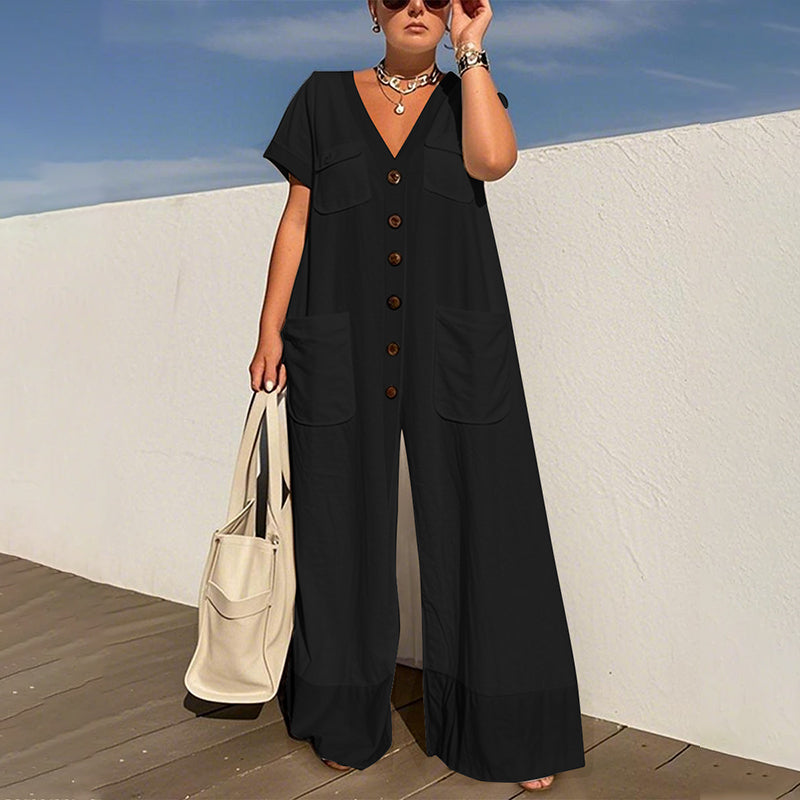 ⏳Zeitlich begrenztes Angebot⏰Damenmode – lockerer Jumpsuit mit V-Ausschnitt