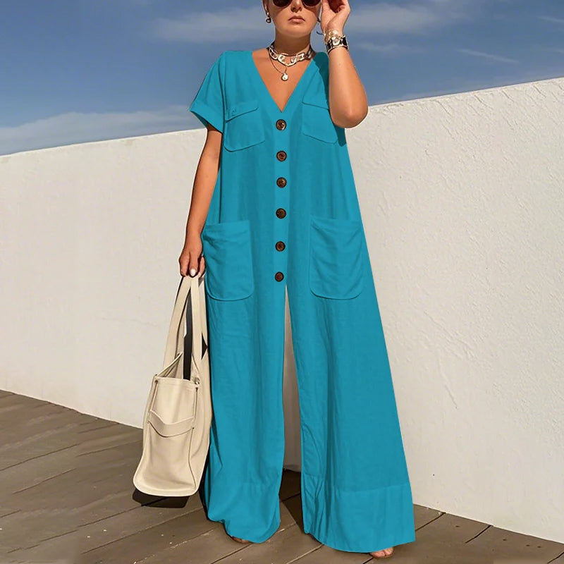 ⏳Zeitlich begrenztes Angebot⏰Damenmode – lockerer Jumpsuit mit V-Ausschnitt