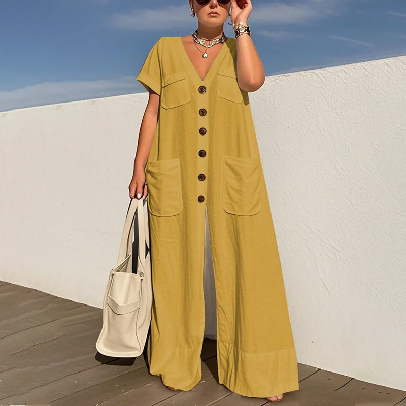 ⏳Zeitlich begrenztes Angebot⏰Damenmode – lockerer Jumpsuit mit V-Ausschnitt