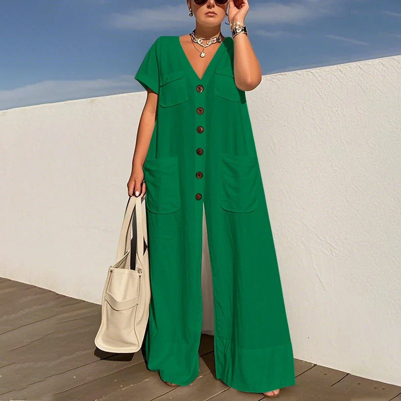 ⏳Zeitlich begrenztes Angebot⏰Damenmode – lockerer Jumpsuit mit V-Ausschnitt