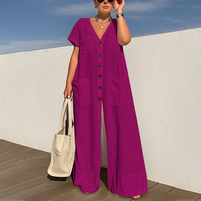 ⏳Zeitlich begrenztes Angebot⏰Damenmode – lockerer Jumpsuit mit V-Ausschnitt
