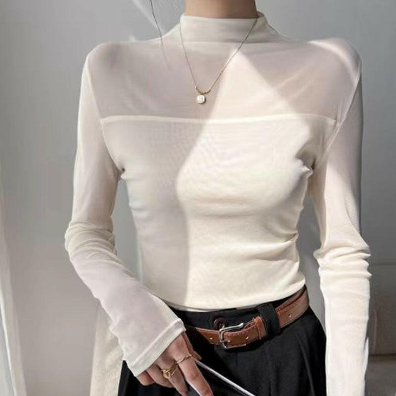 💃 Letzter Tag im Sale -50% RABATT🎉 Damen-Oberteil mit Glitzer, transparentem Mesh, langen Ärmeln und Raffung