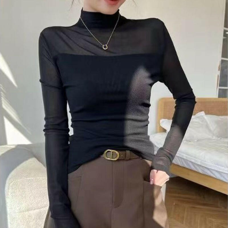 💃 Letzter Tag im Sale -50% RABATT🎉 Damen-Oberteil mit Glitzer, transparentem Mesh, langen Ärmeln und Raffung
