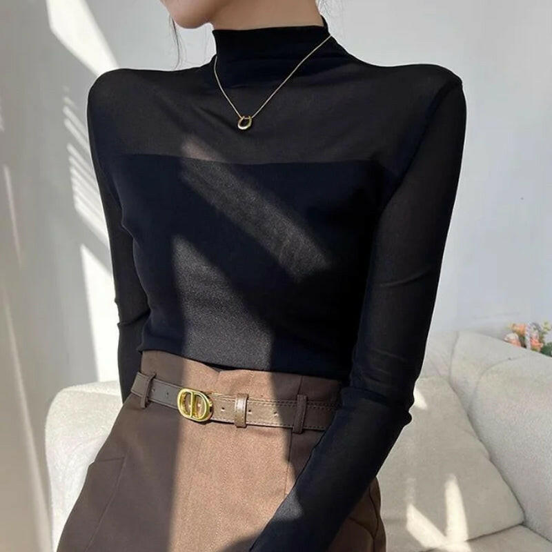 💃 Letzter Tag im Sale -50% RABATT🎉 Damen-Oberteil mit Glitzer, transparentem Mesh, langen Ärmeln und Raffung
