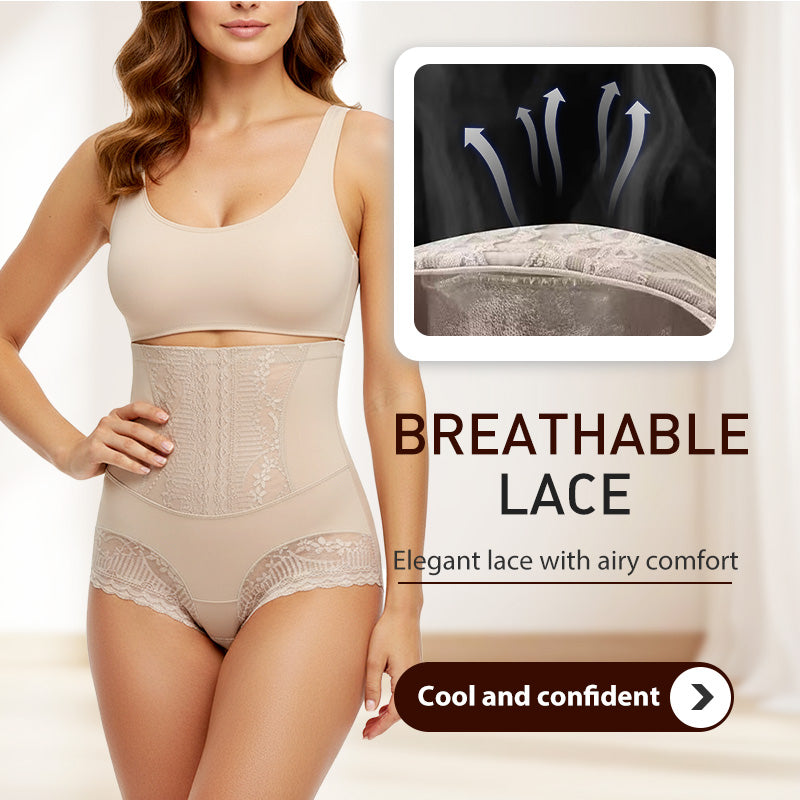 Damen-Spitzen-Slip mit hoher Taille, Bauch-weg-Effekt und Po-Lifting-Funktion