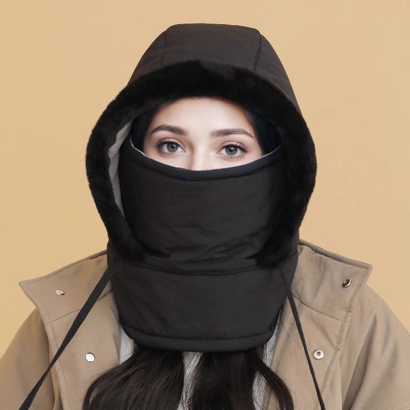 Plüschgefütterte, verdickte Thermomütze mit Gesichtsmaske für Damen und Herren