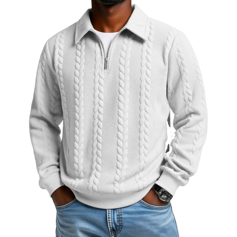 Lässiger Herren-Zopfmuster-Pullover mit halbem Reißverschluss