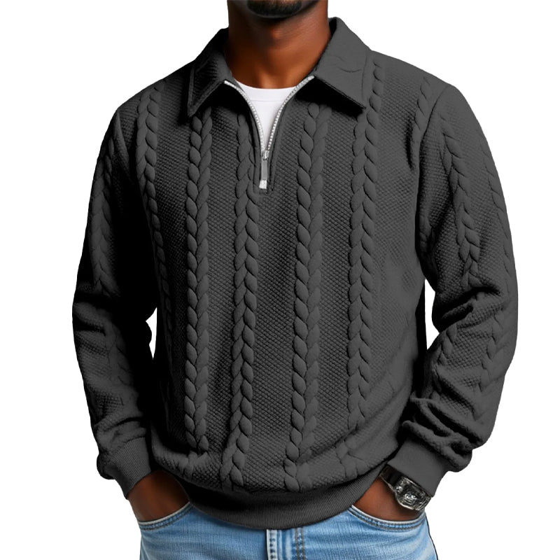 Lässiger Herren-Zopfmuster-Pullover mit halbem Reißverschluss