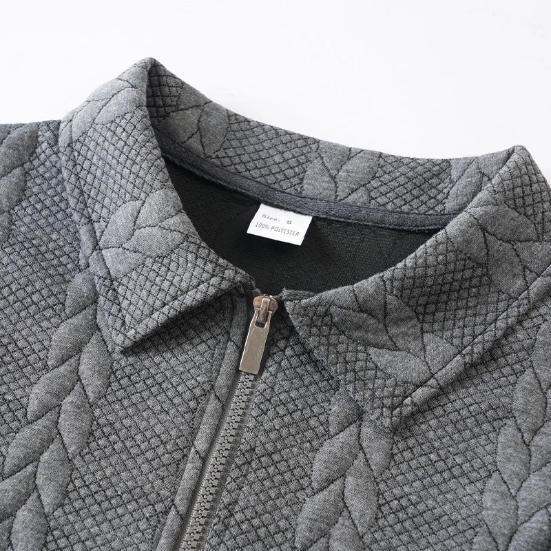 Lässiger Herren-Zopfmuster-Pullover mit halbem Reißverschluss