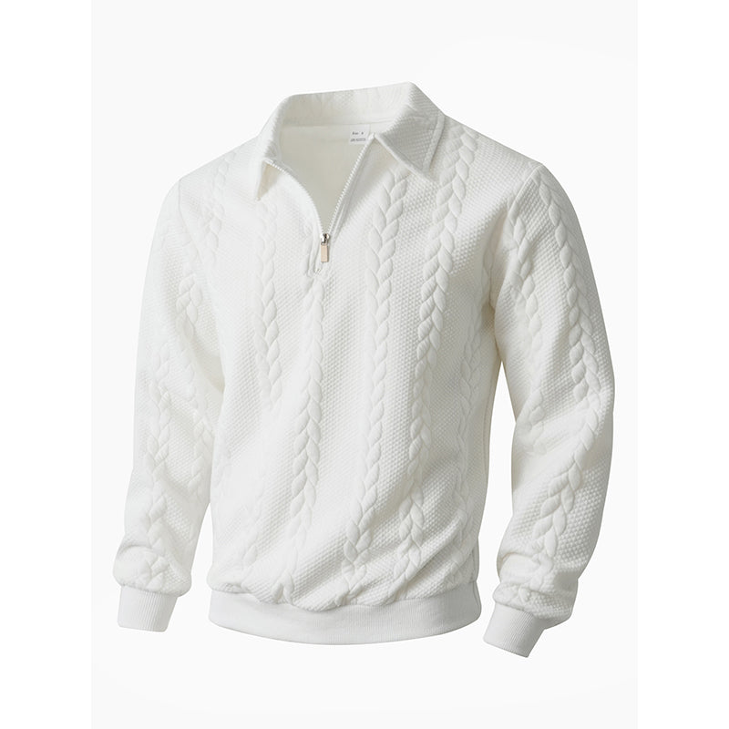 Lässiger Herren-Zopfmuster-Pullover mit halbem Reißverschluss