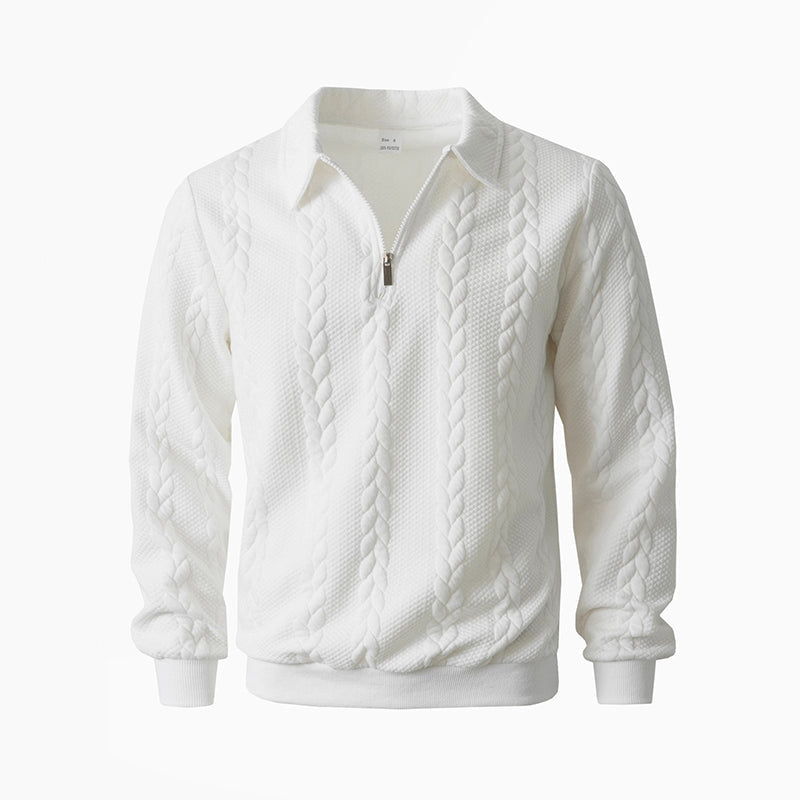 Lässiger Herren-Zopfmuster-Pullover mit halbem Reißverschluss
